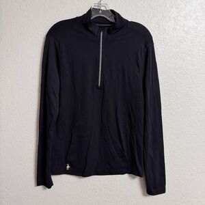 Smartwool PhD Pullover Womens Medium Black Merino Wool 1/4 Zip Run Base Shirt